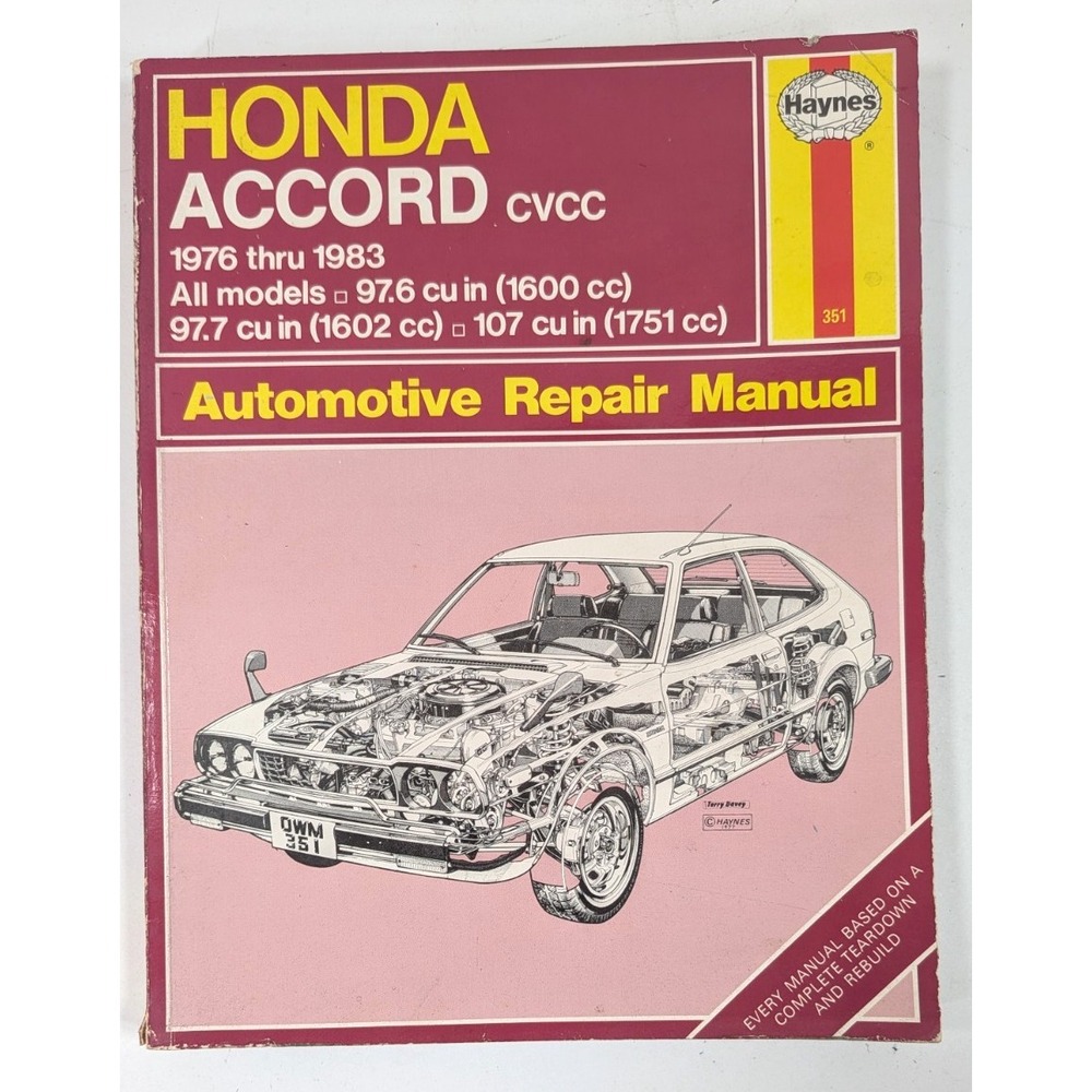 Honda Accord CVCC 1976-1983 All models Haynes Automotive Repair Manual #351